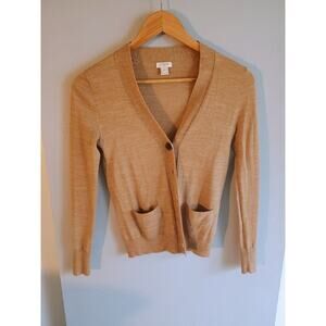 merino wool-blend cardigan sweater in a camel or tan color j Crew women's xxs